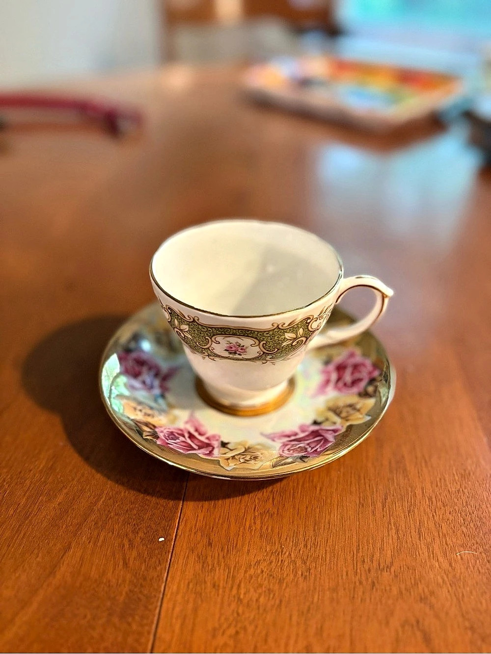Duchess Granville Floral Teacup & Saucer in Green & Pink